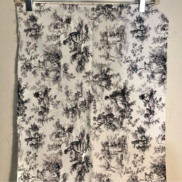 Vintage Fabric Remnant for Sewing Black and White Toile Pastoral Scene - Picture 1 of 7